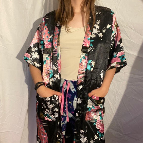 Oriental style night gown sleeping black pink slip - Picture 4 of 16